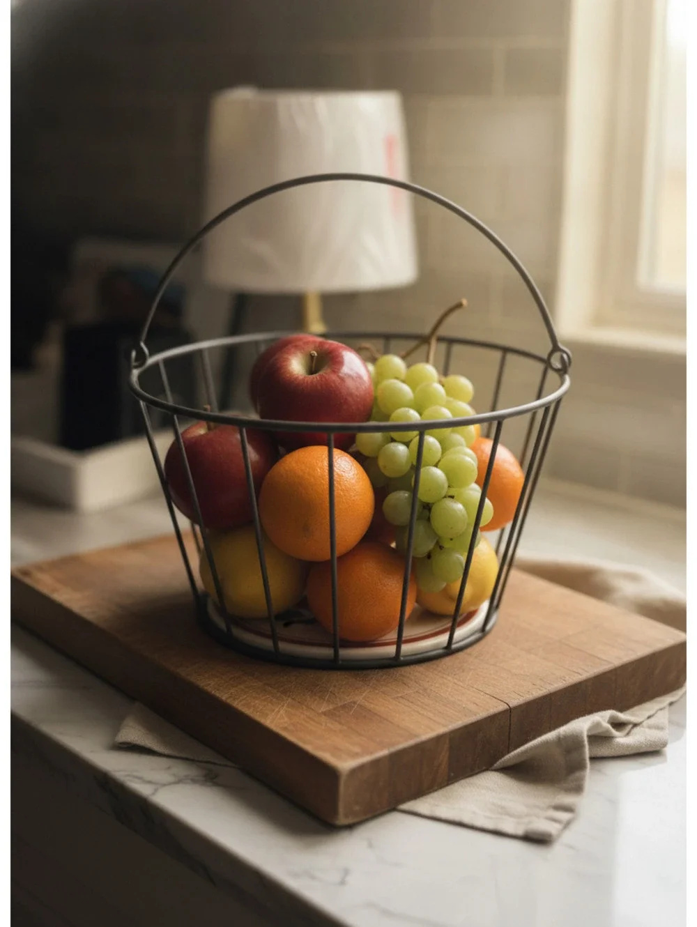Vintage Hallmark Metal Apple Basket wCeramic Tile Bottom by Jan Karon,Fall Decor